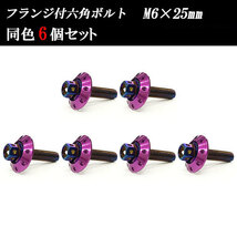 フランジ付六角ボルト M6×25mm P1.0 カラーワッシャー フジツボ 20×4mm 6個set 車 汎用 外装 カー用品 焼きチタン×パープル_画像1