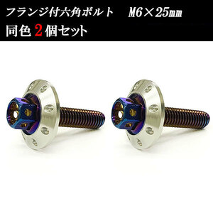 フランジ付六角ボルト M6×25mm P1.0 カラーワッシャー フジツボ 20×4mm 2個set 車 汎用 外装 カー用品 焼きチタン×シルバー