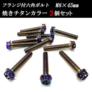 フランジ付六角ボルト M8×45mm P1.25 フラワーヘッド ステンレス 2個set 車 汎用 外装 カー用品 焼きチタン