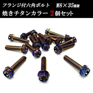 フランジ付六角ボルト M8×35mm P1.25 フラワーヘッド ステンレス 2個set 車 汎用 外装 カー用品 焼きチタン