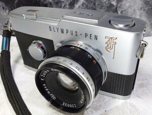 【整備済収集品】 OLYMPUS PEN-F 花形ロゴモデル＋ Zuiko 38mm f1.8 各動作良好 スローOK ファインダー腐食無し 外観光学良好 ハーフサイズ