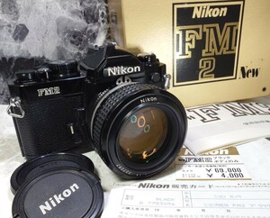 【終活整理】 Nikon NEW FM2黒 希少元箱,販売カード付＋Ai NIKKOR 50mm f1.2 シンデレラ単焦点 各動作良好 露出計メーターOK 外観光学良好