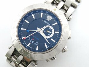 1円◇稼働◇　ヴェルサーチ　　GMT&アラーム　ブラック　クオーツ　メンズ　腕時計　　I52503