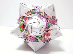 くす玉　30枚組　折り紙　ユニット　A-17　花柄　紫色　星　STAR　kusudama　origami　ハンドメイド
