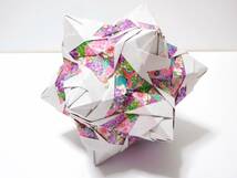 くす玉　30枚組　折り紙　ユニット　A-17　花柄　紫色　星　STAR　kusudama　origami　ハンドメイド_画像6