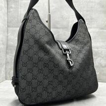 1円〜 GUCCI グッチ ワンショルダー ジャッキー カンデンスキー トートバッグ レザー ブラック GG キャンバス ショルダーバッグ 黒色_画像1