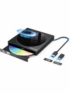 DAILYLIVE 読み出し&書き込み 外付けDVD・CDドライブ DVDレコ CD・DVD-Rプレイヤー USB3.0&Type-C両用 ケーブル内蔵 ブラック ミラー質感 