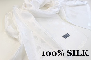 新品【SILK シルク100%】エレファント 象 ペイズリー柄 大判 ストール/スカーフ WHITE 白 ホワイト