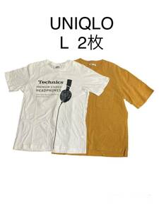 UNIQLO ユニクロ　メンズ　Tシャツ　カットソー　綿100% イエロー黄　ホワイト白　Lサイズ　2枚セット