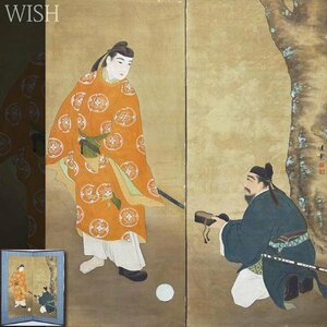 【WISH】在銘：凌雲 日本画 二枚折屏風 大作 金泥仕様 絹本 歴史画 大和絵 時代作 #23093090