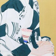 【真作】【WISH】青山亘幹「爽涼」日本画 12号 大作 本金絹 共シール ◆清廉 和美人名画 　　〇美人画巨匠 東京芸大大学院修了 #24013309_画像6