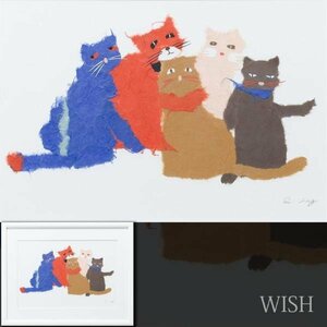 【真作】【WISH】邱玲 ちぎり絵 約6号 直筆サイン ◆猫たち 　　〇中国作家 中国武漢出身 中国吉林省建築工程学院 #24022196