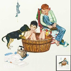 【真作】【WISH】ノーマン・ロックウェル NormanRockwell「お風呂」リトグラフ 約8号 シートのみ 　　〇米国民栄誉賞 #24012371