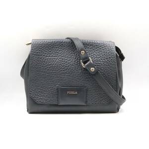 ★FURLA フルラ レザー クロスボディ メッセンジャー ショルダーバッグ 斜め掛けかばん メンズ ネイビー系