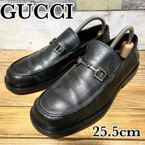 イタリア製 GUCCI グッチ ホースビット ビットローファー ビジネスシューズ ドレスシューズ 革靴 牛革 40 1/2 25.5cm　ブラック