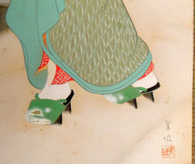 「真作」日本画 ◆ 柴田翠坡 ◆ 肉筆美人画 絹本掛軸「 幾松美人 」合わせ箱_画像7
