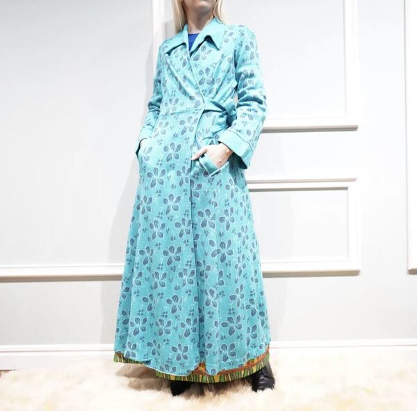 EU VINTAGE EUROACRIL FLOWER PATTERNED DESIGN GOWN COAT/ヨーロッパ古着花柄デザインガウンコート