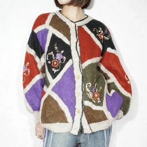 USA VINTAGE PROSPECT EMBROIDERY DESIGN MOHAIR KNIT CARDIGAN/アメリカ古着刺繍デザインモヘアニットカーディガン