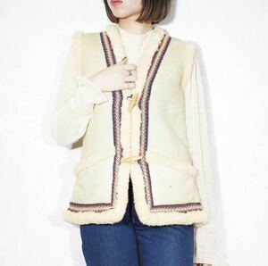 *SPECIAL ITEM* 70's USA VINTAGE EMBROIDERY DESIGN MOUTON VEST/70年代アメリカ古着刺繍デザインムートンベスト