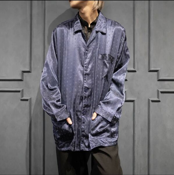 EU VINTAGE CANDA EMBRIODERY JACQUARD DESIGN PAJAMAS SHIRT/ヨーロッパ古着ジャガード刺繍デザインパジャマシャツ