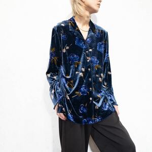 USA VINTAGE SAG HARBOR FLOWER PATTERNED DESIGN VELOUR SHIRT/アメリカ古着花柄デザインベロアシャツ