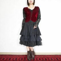 USA VINTAGE LACE UP VELOUR LACE DESIGN TOPS/アメリカ古着レースアップベロアレースデザイントップス_画像3