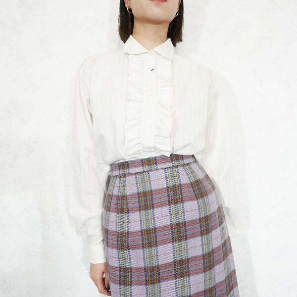 EU VINTAGE YORN FRILL DESIGN SHIRT/ヨーロッパ古着フリルデザインシャツ