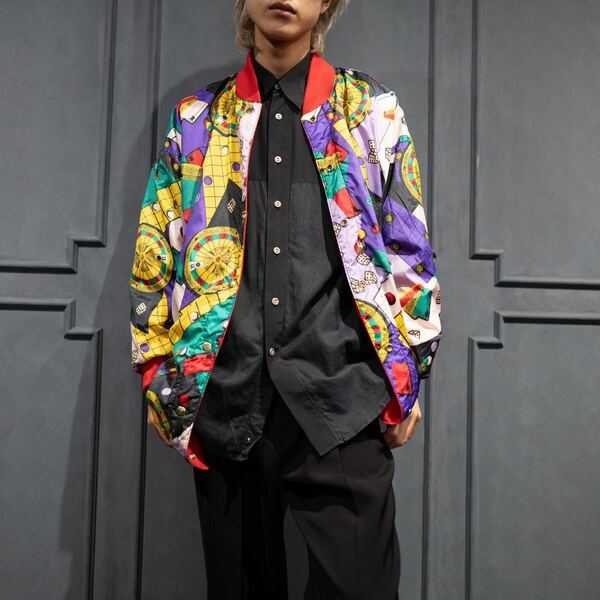 USA VINTAGE be in the current seen CASINO PATTERNED REVERSIBLE COACH JACKET/アメリカ古着カジノ柄リバーシブルコーチジャケット
