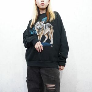 USA VINTAGE WOLF PRINT DESIGN SWEAT SHIRT/アメリカ古着オオカミプリントデザインスウェット