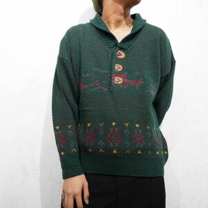 EU VINTAGE Exzo lorexzo PATTERNED DESIGN PULL OVER KNIT/ヨーロッパ古着柄デザインプルオーバーニット