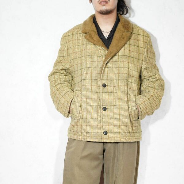 USA VINTAGE MAN STYLE CHECK PATTERNED BOA WOOL JACKET/アメリカ古着チェック柄ボアウールジャケット