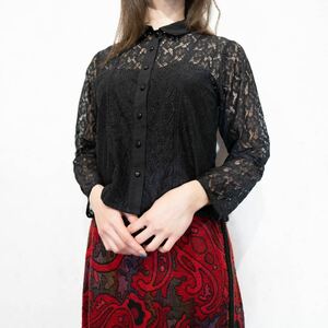 USA VINTAGE CAMAIEU LACE DESIGN SEE THROUGH SHIRT/アメリカ古着レースデザインシースルーシャツ