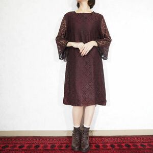 EU VINTAGE LACE EMBROIDERY DESIGN DRESS ONE PIECE/ヨーロッパ古着レース刺繍デザインドレスワンピース