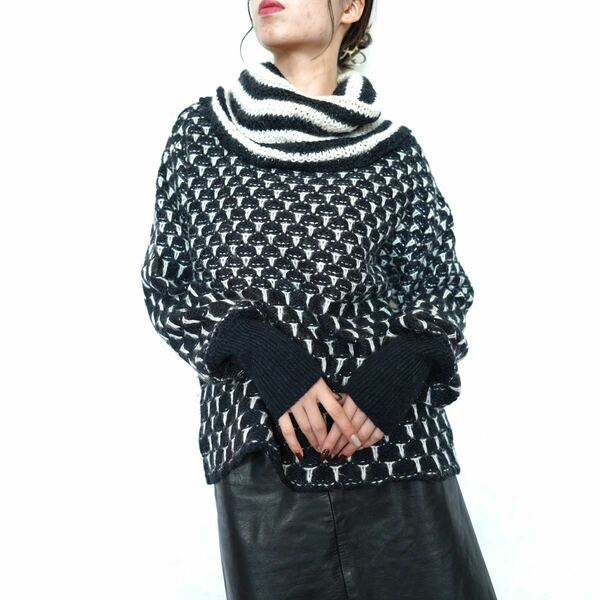 EU VINTAGE UNITED COLORS OF BENETON HIGH NECK DESIGN MOHAIR KNIT/ヨーロッパ古着ハイネックモヘアニット