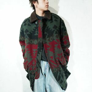 USA VINTAGE WOOL RICH NATIVE PATTERNED WOOL COAT/アメリカ古着ウールリッチネイティブ柄ウールコート