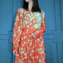 70's USA VINTAGE FLOWER PATTERNED BELTED LONG DRESS ONE PIECE/70年代アメリカ古着花柄ベルテッドロングドレスワンピース_画像3