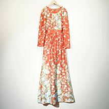 70's USA VINTAGE FLOWER PATTERNED BELTED LONG DRESS ONE PIECE/70年代アメリカ古着花柄ベルテッドロングドレスワンピース_画像5