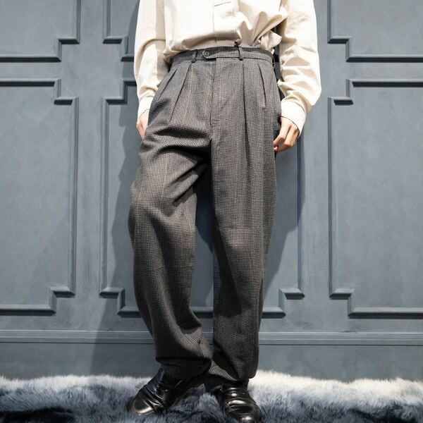 EU VINTAGE NEXT FOR MEN CHECK PATTERNED WOOL SLACKS PANTS MADE IN BELGIUM/ヨーロッパ古着チェック柄ウールスラックスパンツ