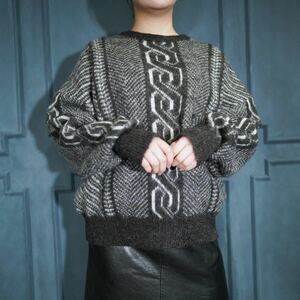 EU VINTAGE Samband of Iceland B02 AKUREYRI ICELAND CHAIN DESIGN KNIT MADE IN ICELAND/ヨーロッパ古着チェーンデザインニット