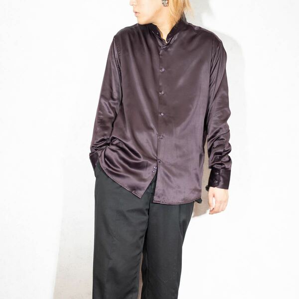 USA VINTAGE BLACKBERRYS BAND COLLAR SATIN SHIRT/アメリカ古着バンドカラーサテンシャツ