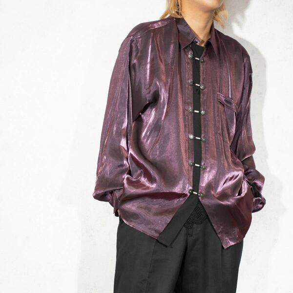 *SPECIAL ITEM* USA VINTAGE WALLSTREET SHIRT by PETERMANN DESIGN BUTTON SATIN SHIRT/アメリカ古着デザインボタンサテンシャツ