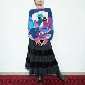 EU VINTAGE COLORFUL DESIGN MOHAIR KNIT/ヨーロッパ古着カラフルデザインモヘアニット