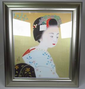 Art hand Auction Guaranteed authentic Artwork [Maiko/by Yamahira Sadanobu] Oil painting, portrait of a beautiful woman, Japanese art, painting, fine art, artwork, artwork, seal, antique, antique art, artist, inscribed, 62.5 x 70 cm, Artwork, Painting, Portraits