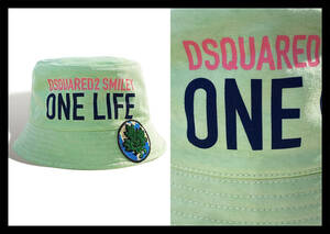 定価5.9万DSQUARED2 ディースクエアード ONE LIFE ONE PLANET 環境に配慮したオーガニックコットンのバケットハット 帽子 ロゴ 男女兼用 M