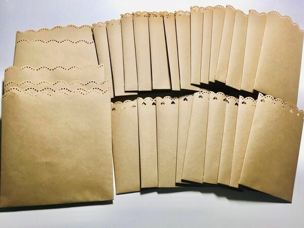 【フレークシール付き】手作りクラフト紙ポチ袋24枚 大きいサイズ6枚セット シンプル 