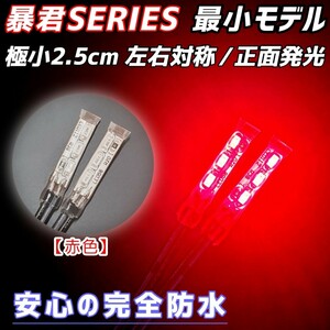 2.5cm 赤色 左右2本 正面発光 防水 小粒 暴君 LED テープ ライト ランプ 小さい 小型 ミニ 極細 極薄 12V 車 バイク スポット 赤 レッド 