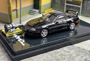 ★年末人気商品★ホビージャパン 1:64 台座付き トヨタ スピード A80 トヨタ スープラ 合金車モデル ブラックカラー モデル 0460⑰