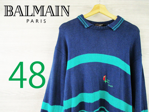 PIERRE BALMAIN●ピエール バルマン イタリア製＜ヴィンテージ コットン 襟つきニット＞M49c