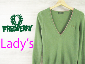 FREDPERRY* Fred Perry Italy made lady's < cashmere . Logo embroidery V neck knitted >*M1178c