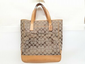 S212-N35-1014 COACH コーチ 6093 トートバッグ シグネチャー ベージュ×ブラウン H29cmW32.5cm×D12.5cm 現状品③